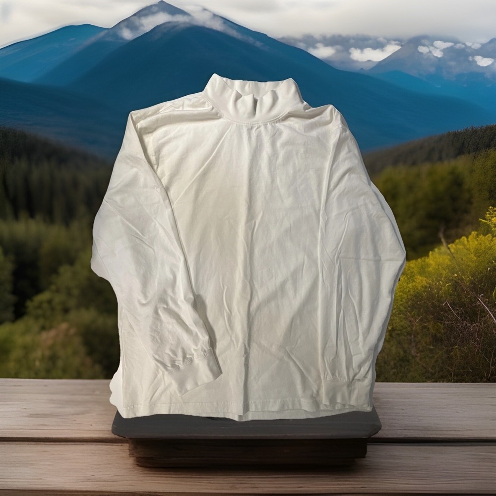 LL Bean Mens Shirt Size Large Tall  White‎ High Neck Long Sleeve Classic